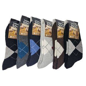 Men Lamb Wool Crew Socks Size 10-13, Chevron Knit Pattern. Warm Winter, 6 Pack